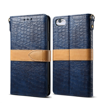 Splicing Color Crocodile Texture PU Horizontal Flip Leather Case for iPhone 6 / 6s, with Wallet & Holder & Card Slots & Lanyard (Blue)-garmade.com