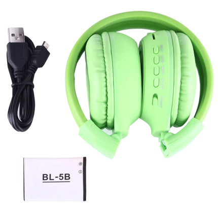 BS-N65 Headband Folding Stereo HiFi Wireless Headphone Headset with LCD Screen & TF Card Slot & LED Indicator Light & FM Function(Green)-garmade.com