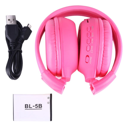 BS-N65 Headband Folding Stereo HiFi Wireless Headphone Headset with LCD Screen & TF Card Slot & LED Indicator Light & FM Function(Magenta)-garmade.com