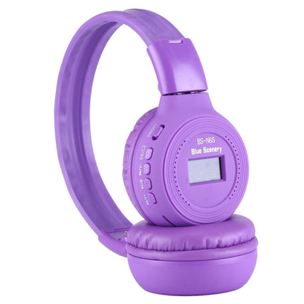 BS-N65 Headband Folding Stereo HiFi Wireless Headphone Headset with LCD Screen & TF Card Slot & LED Indicator Light & FM Function(Purple)-garmade.com