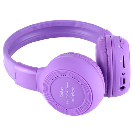 BS-N65 Headband Folding Stereo HiFi Wireless Headphone Headset with LCD Screen & TF Card Slot & LED Indicator Light & FM Function(Purple)-garmade.com