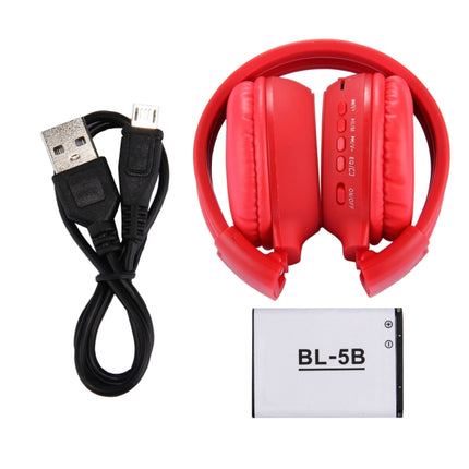 BS-N65 Headband Folding Stereo HiFi Wireless Headphone Headset with LCD Screen & TF Card Slot & LED Indicator Light & FM Function(Red)-garmade.com