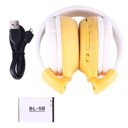 BS-N65 Headband Folding Stereo HiFi Wireless Headphone Headset with LCD Screen & TF Card Slot & LED Indicator Light & FM Function(Yellow)-garmade.com