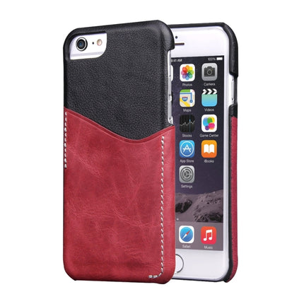 For iPhone 6 & 6s Genuine Cowhide Leather Color Matching Back Cover Case with Card Slot(Wind Red)-garmade.com