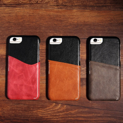 For iPhone 6 & 6s Genuine Cowhide Leather Color Matching Back Cover Case with Card Slot(Wind Red)-garmade.com