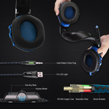 ONIKUMA K2A Over Ear Bass Stereo Surround Gaming Headphone with Microphone & LED Lights(Black Blue)-garmade.com