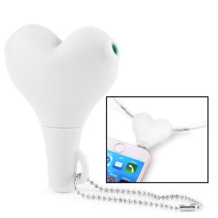 1 Male to 2 Females 3.5mm Jack Plug Multi-function Heart Shaped Earphone Audio Video Splitter Adapter with Key Chain (White)-garmade.com