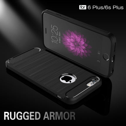 For iPhone 6 Plus & 6s Plus Brushed Texture Fiber TPU Rugged Armor Protective Case(Black)-garmade.com