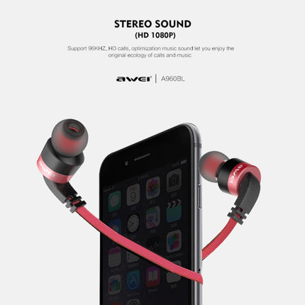 AWEI A960BL Wireless Sport Bluetooth Earphone with Wire Control, Support Handfree Call(Black)-garmade.com