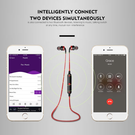 AWEI A960BL Wireless Sport Bluetooth Earphone with Wire Control, Support Handfree Call(Red)-garmade.com