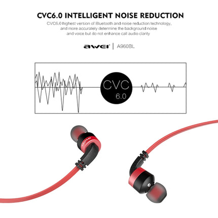 AWEI A960BL Wireless Sport Bluetooth Earphone with Wire Control, Support Handfree Call(Red)-garmade.com