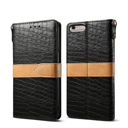 Splicing Color Crocodile Texture PU Horizontal Flip Leather Case for iPhone 6 Plus / 6s Plus, with Wallet & Holder & Card Slots & Lanyard (Black)-garmade.com