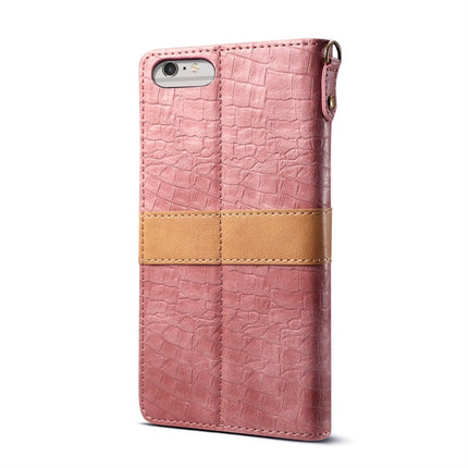 Splicing Color Crocodile Texture PU Horizontal Flip Leather Case for iPhone 6 Plus / 6s Plus, with Wallet & Holder & Card Slots & Lanyard (Pink)-garmade.com