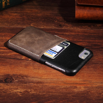 For iPhone 6 Plus & 6s Plus Genuine Cowhide Leather Color Matching Back Cover Case with Card Slot(Taupe)-garmade.com