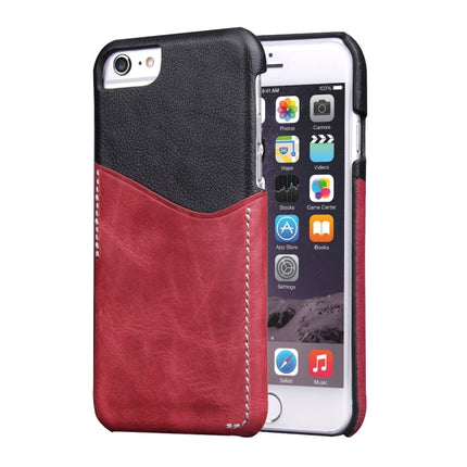 For iPhone 6 Plus & 6s Plus Genuine Cowhide Leather Color Matching Back Cover Case with Card Slot(Wind Red)-garmade.com