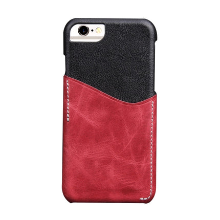For iPhone 6 Plus & 6s Plus Genuine Cowhide Leather Color Matching Back Cover Case with Card Slot(Wind Red)-garmade.com