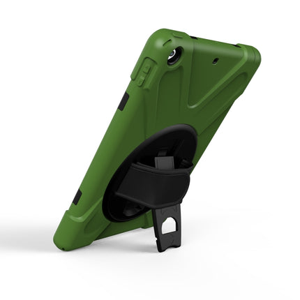 For iPad 9.7 (2018) & iPad 9.7 (2017) 360 Degree Rotation PC + Silicone Protective Case with Holder & Hand-strap(Army Green)-garmade.com