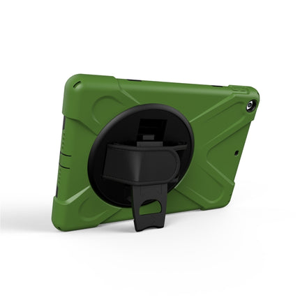 For iPad 9.7 (2018) & iPad 9.7 (2017) 360 Degree Rotation PC + Silicone Protective Case with Holder & Hand-strap(Army Green)-garmade.com