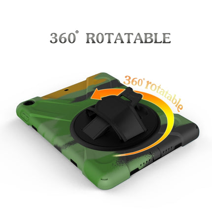 For iPad 9.7 (2018) & iPad 9.7 (2017) 360 Degree Rotation PC + Silicone Protective Case with Holder & Hand-strap (Camouflage Green)-garmade.com