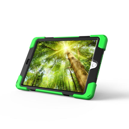 For iPad 9.7 (2018) & iPad 9.7 (2017) 360 Degree Rotation PC + Silicone Protective Case with Holder & Hand-strap(Light Green)-garmade.com