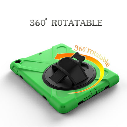 For iPad 9.7 (2018) & iPad 9.7 (2017) 360 Degree Rotation PC + Silicone Protective Case with Holder & Hand-strap(Light Green)-garmade.com