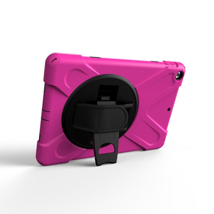For iPad 9.7 (2018) & iPad 9.7 (2017) 360 Degree Rotation PC + Silicone Protective Case with Holder & Hand-strap(Magenta)-garmade.com