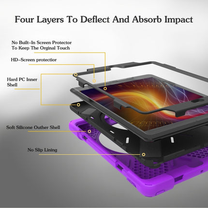 For iPad 9.7 (2018) & iPad 9.7 (2017) 360 Degree Rotation PC + Silicone Protective Case with Holder & Hand-strap(Purple)-garmade.com