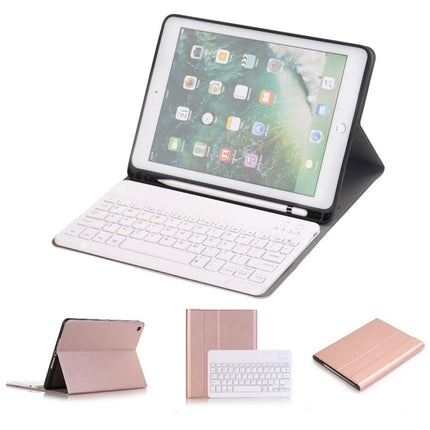 Detachable Bluetooth Keyboard + Horizontal Flip Leather Tablet Case with Holder & Pencil Holder for iPad Pro 9.7 inch, iPad Air, iPad Air 2, iPad 9.7 inch (2017), iPad 9.7 inch (2018) (Rose Gold)-garmade.com