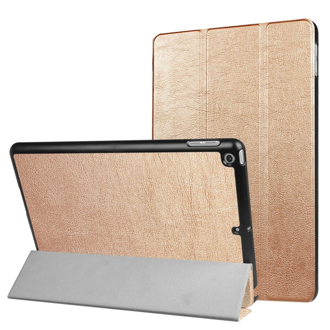 For iPad 9.7 (2018) & iPad 9.7 (2017) Custer Texture Horizontal Flip Leather Case with Three-folding Holder & Sleep / Wake-up Function(Gold)-garmade.com