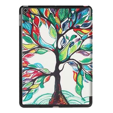 For iPad 9.7 (2018) & iPad 9.7 (2017) Cross Texture Painting Tree Pattern Horizontal Flip Leather Case with Three-folding Holder-garmade.com