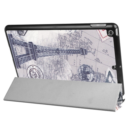For iPad 9.7 (2018) & iPad 9.7 (2017) Cross Texture Painting Tower Pattern Horizontal Flip Leather Case with Three-folding Holder-garmade.com