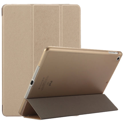 For iPad 9.7 (2018) & iPad 9.7 inch (2017) & iPad Air Silk Texture Horizontal Flip Leather Case with Three-folding Holder(Gold)-garmade.com