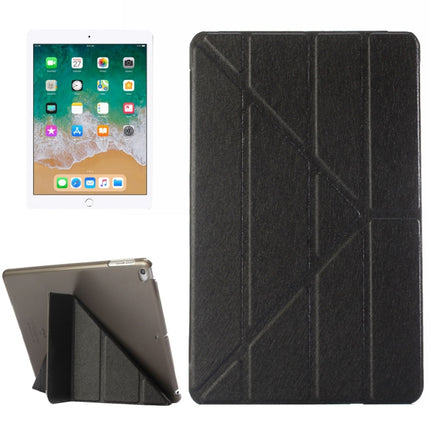 For iPad 9.7 (2018) & iPad 9.7 (2017) & iPad Air Silk Texture Horizontal Deformation Flip Leather Case with Three-folding Holder(Black)-garmade.com