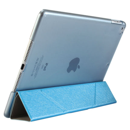 For iPad 9.7 (2018) & iPad 9.7 (2017) & iPad Air Silk Texture Horizontal Deformation Flip Leather Case with Three-folding Holder(Blue)-garmade.com