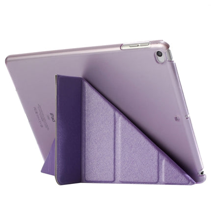 For iPad 9.7 (2018) & iPad 9.7 (2017) & iPad Air Silk Texture Horizontal Deformation Flip Leather Case with Three-folding Holder(Purple)-garmade.com