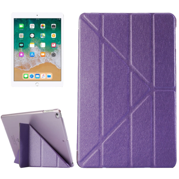 For iPad 9.7 (2018) & iPad 9.7 (2017) & iPad Air Silk Texture Horizontal Deformation Flip Leather Case with Three-folding Holder(Purple)-garmade.com