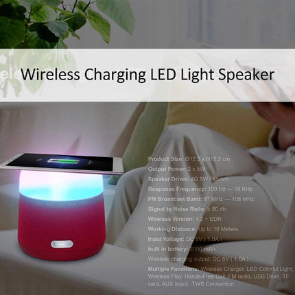NewRixing NR-3500 Multi-function Atmosphere Light Wireless Charging Bluetooth Speaker with Hands-free Call Function, Support TF Card & USB & FM & AUX (Grey)-garmade.com
