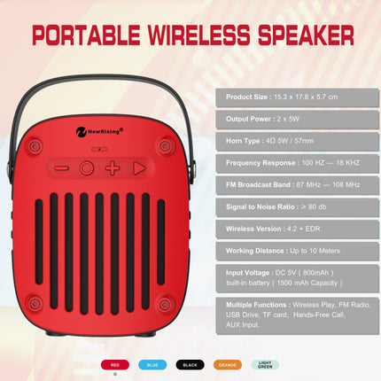 NewRixing NR-4014 Outdoor Portable Hand-held Bluetooth Speaker with Hands-free Call Function, Support TF Card & USB & FM & AUX (Black)-garmade.com