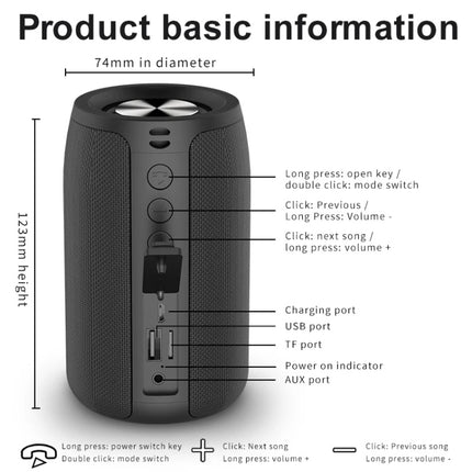 ZEALOT S32 5W HiFi Bass Wireless Bluetooth Speaker, Support Hands-free / USB / AUX(Black)-garmade.com