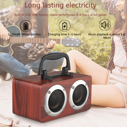 W5B Wooden Portable Dual Horn Stereo Bluetooth Speaker with Phone Holder, Support TF Card / AUX (Red)-garmade.com