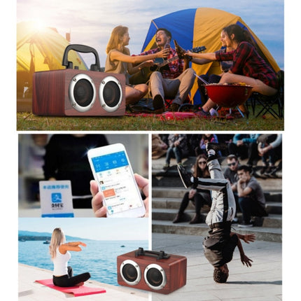 W5B Wooden Portable Dual Horn Stereo Bluetooth Speaker with Phone Holder, Support TF Card / AUX (Red)-garmade.com