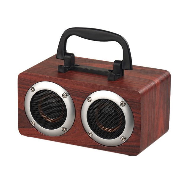 W5B Wooden Portable Dual Horn Stereo Bluetooth Speaker with Phone Holder, Support TF Card / AUX (Red)-garmade.com