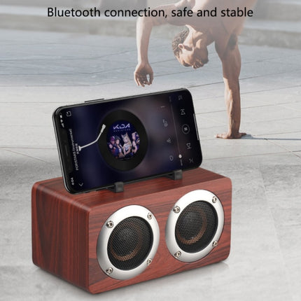 W5B Wooden Portable Dual Horn Stereo Bluetooth Speaker with Phone Holder, Support TF Card / AUX (Yellow)-garmade.com