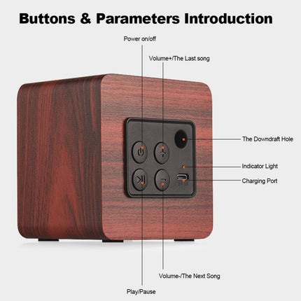 Q1 Wooden Mini Portable Mega Bass Wireless Bluetooth Speaker(Red)-garmade.com