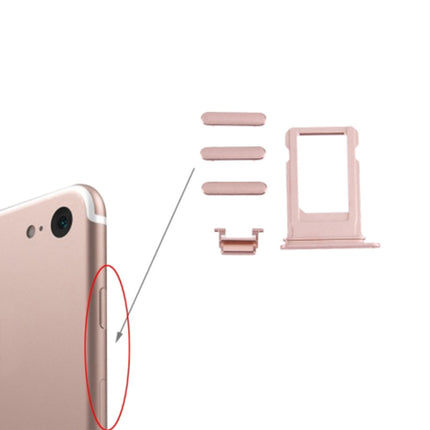 Card Tray + Volume Control Key + Power Button + Mute Switch Vibrator Key for iPhone 7(Rose Gold)-garmade.com