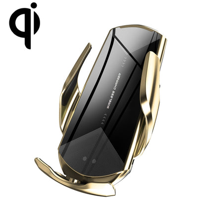 Q2 15W Universal Rotation Infrared Induction Magnetic Car Wireless Charging Mobile Phone Holder with Micro USB + 8 Pin + Type-C / USB-C Magnetic Connector(Gold)-garmade.com