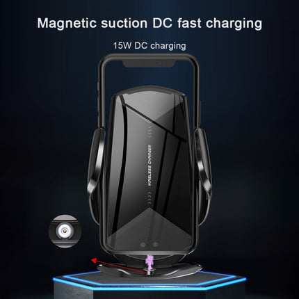 Q2 15W Universal Rotation Infrared Induction Magnetic Car Wireless Charging Mobile Phone Holder with Micro USB + 8 Pin + Type-C / USB-C Magnetic Connector(Blue)-garmade.com