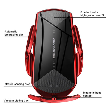 Q2 15W Universal Rotation Infrared Induction Magnetic Car Wireless Charging Mobile Phone Holder with Micro USB + 8 Pin + Type-C / USB-C Magnetic Connector(Red)-garmade.com