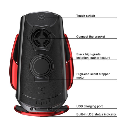 Q2 15W Universal Rotation Infrared Induction Magnetic Car Wireless Charging Mobile Phone Holder with Micro USB + 8 Pin + Type-C / USB-C Magnetic Connector(Red)-garmade.com