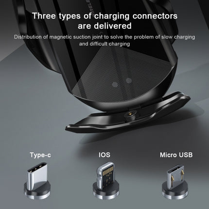 Q2 15W Universal Rotation Infrared Induction Magnetic Car Wireless Charging Mobile Phone Holder with Micro USB + 8 Pin + Type-C / USB-C Magnetic Connector(Silver)-garmade.com